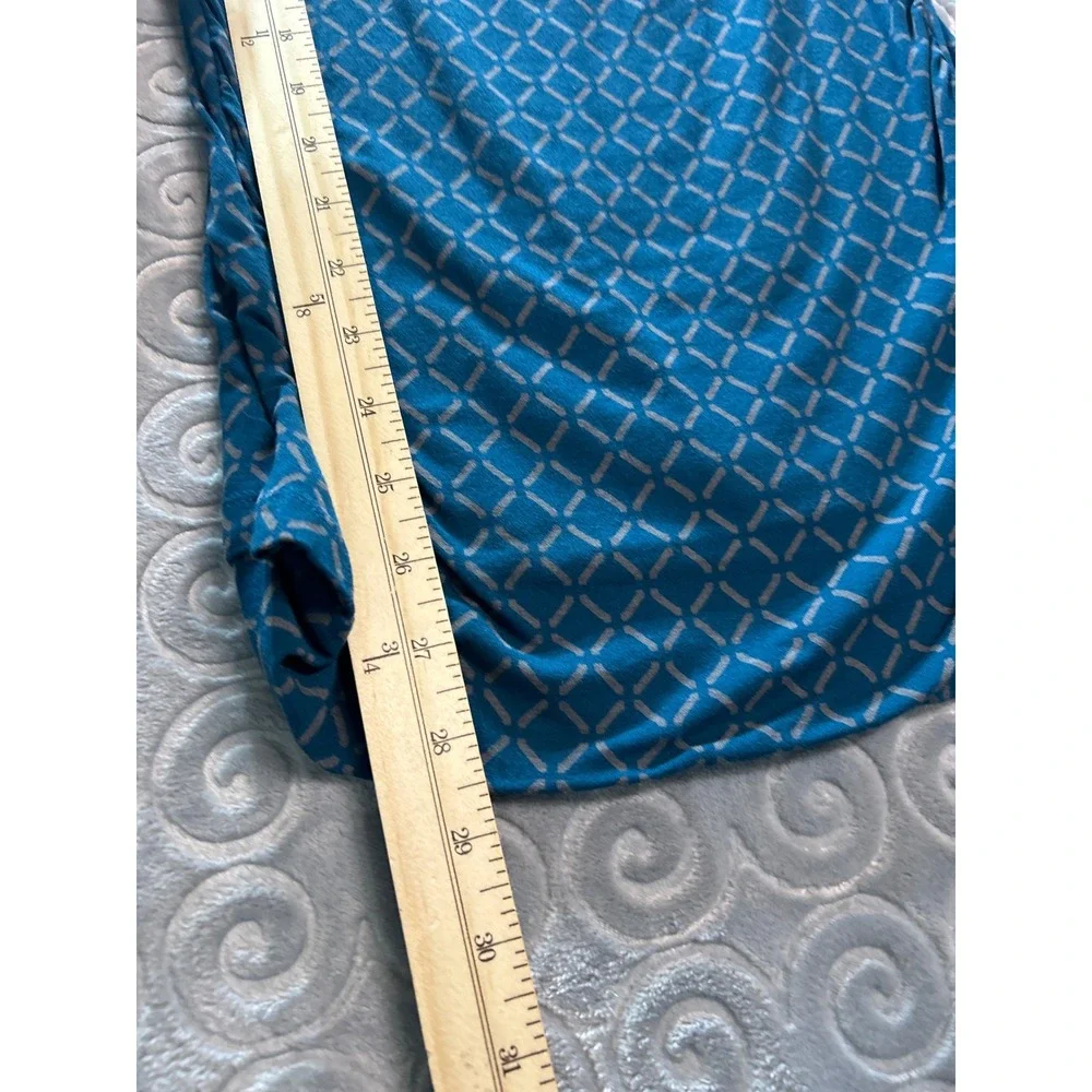 VTG Y2K Banana‎ Republic Teal Blue Geometric Print 3/4 Sleeve Ruched Top Size S